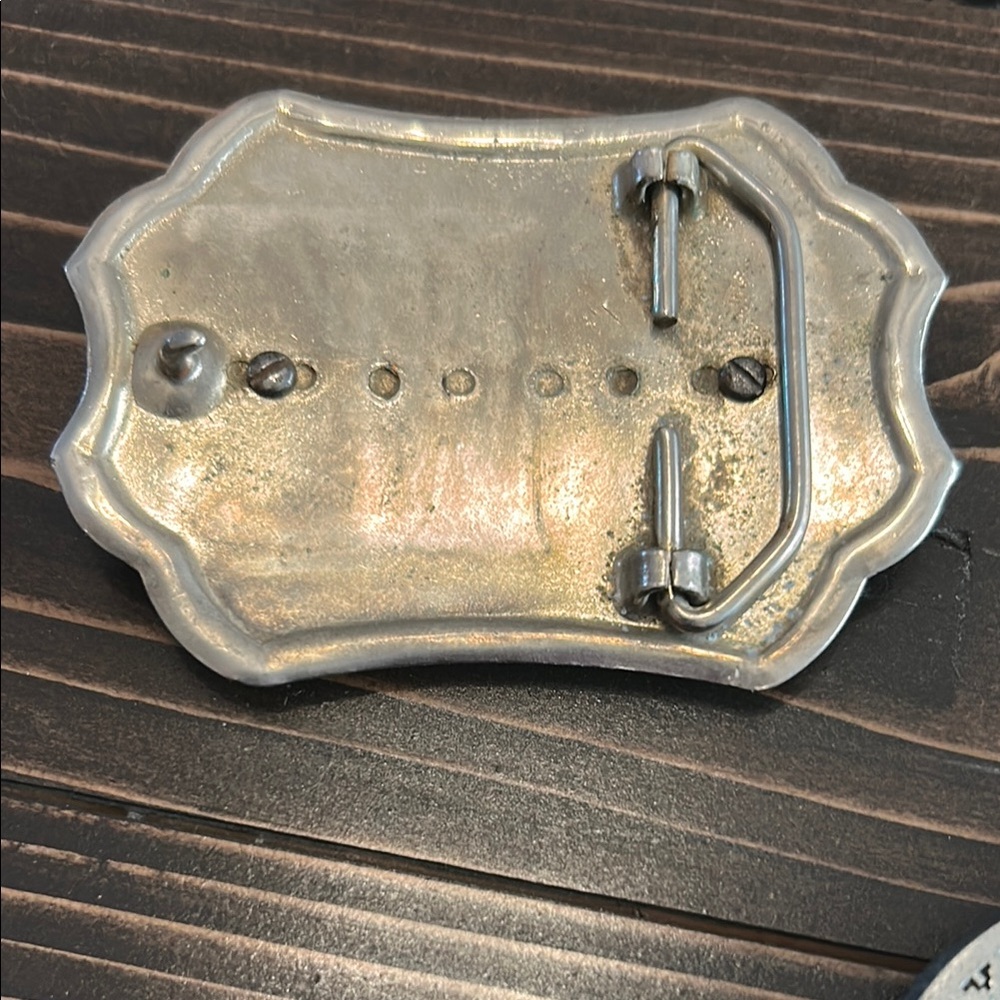 Vintage Belt Buckle Set with Abalone and Silver Tones - Picture 9 of 9